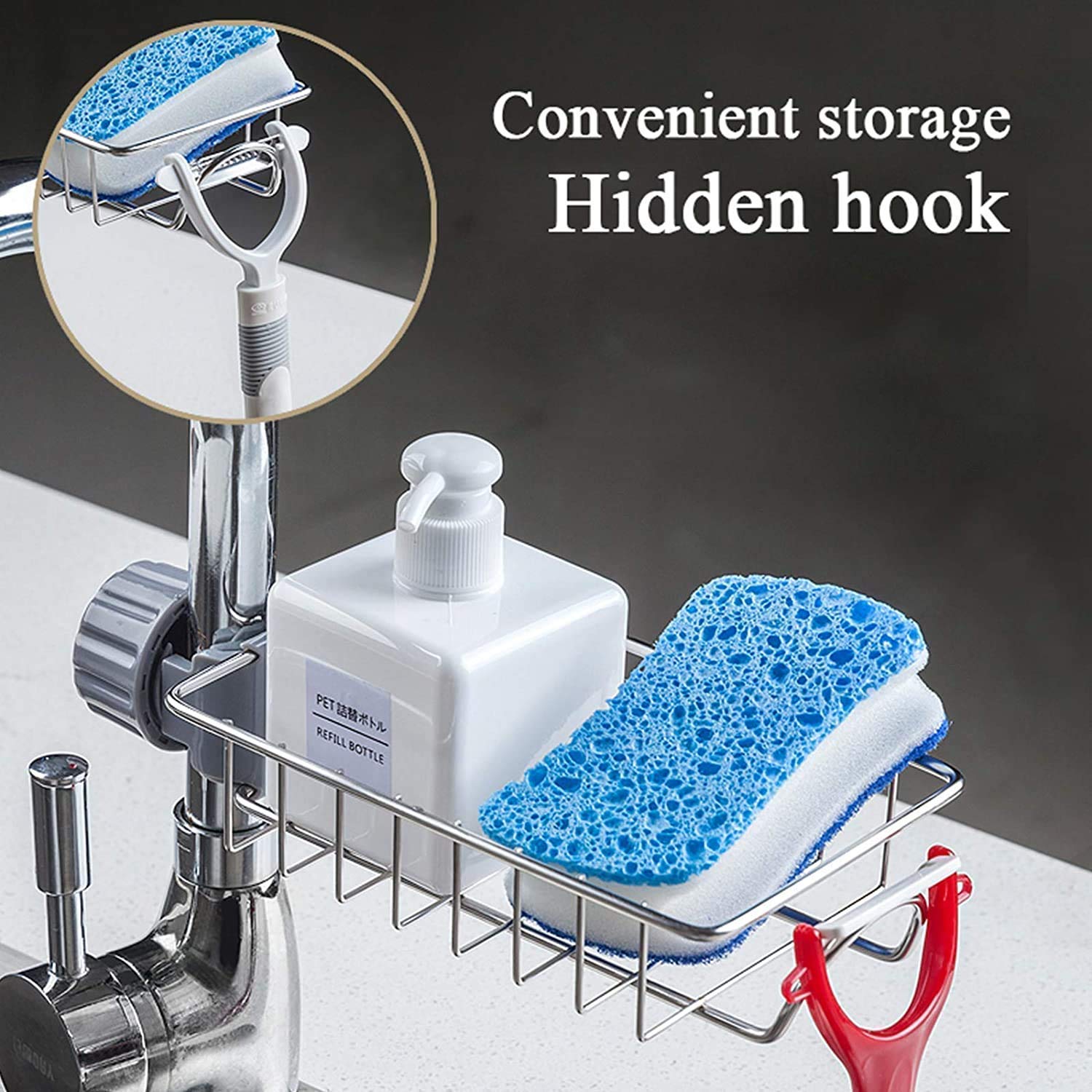 Stainless Steel Kitchen Sink Caddy with Drain Rack, Soap & Towel Holder