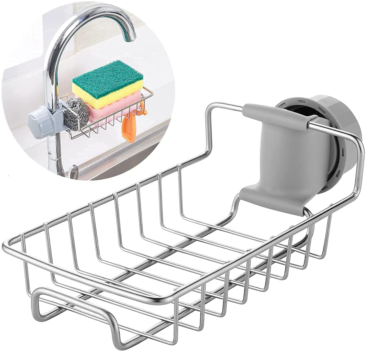 Stainless Steel Kitchen Sink Caddy with Drain Rack, Soap & Towel Holder